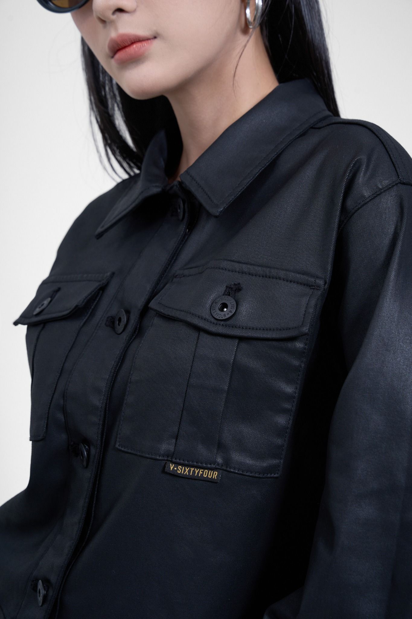 Áo Khoác Nữ Giả Da Màu Đen - Women's Black Faux Leather Jacket - 224WD2044F1