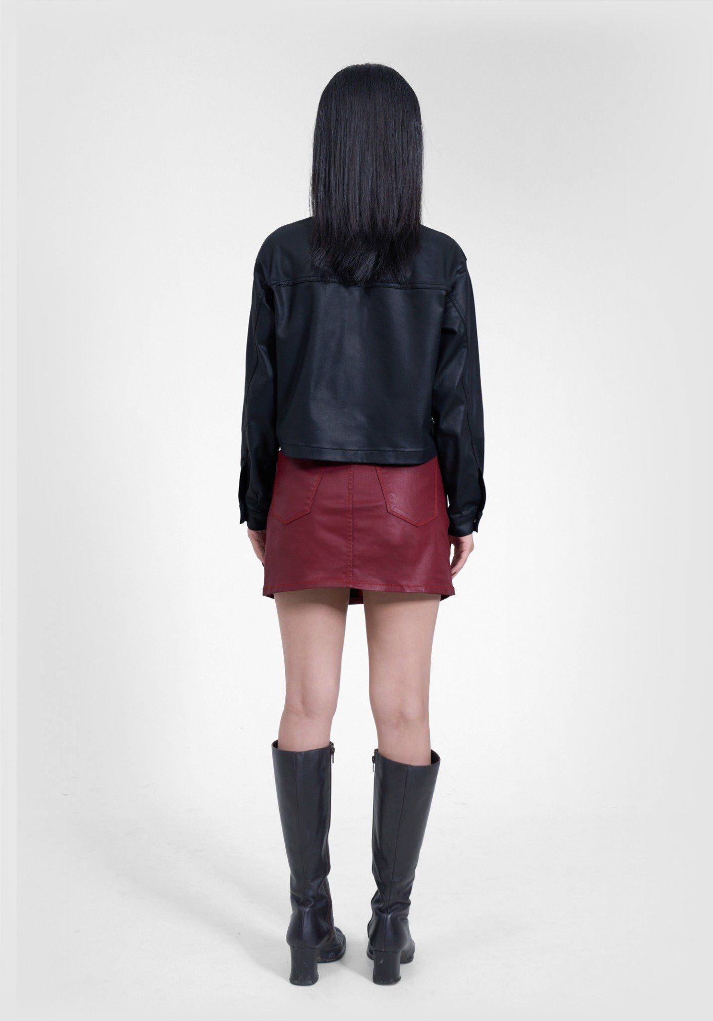 Áo Khoác Nữ Giả Da Màu Đen - Women's Black Faux Leather Jacket - 224WD2044F1