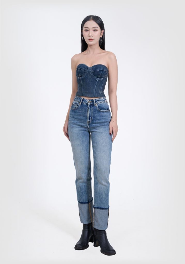 Quần Jeans Nữ Dáng Slim Màu Xanh Nhạt - Light Blue Skinny Woman's Long Jeans - 224WD2082F1