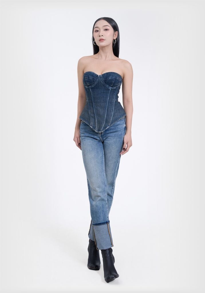 Quần Jeans Nữ Dáng Slim Màu Xanh Nhạt - Light Blue Skinny Woman's Long Jeans - 224WD2082F1