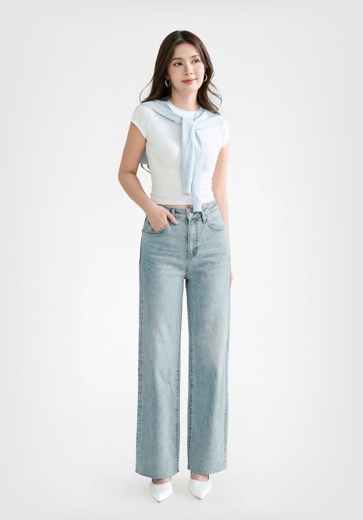 QUẦN DÀI NỮ DENIM LIGHT BLUE FORM WIDE LEG - 224WD2085B1