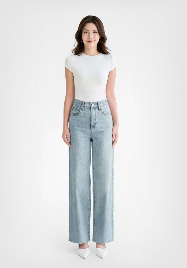 QUẦN DÀI NỮ DENIM LIGHT BLUE FORM WIDE LEG - 224WD2085B1