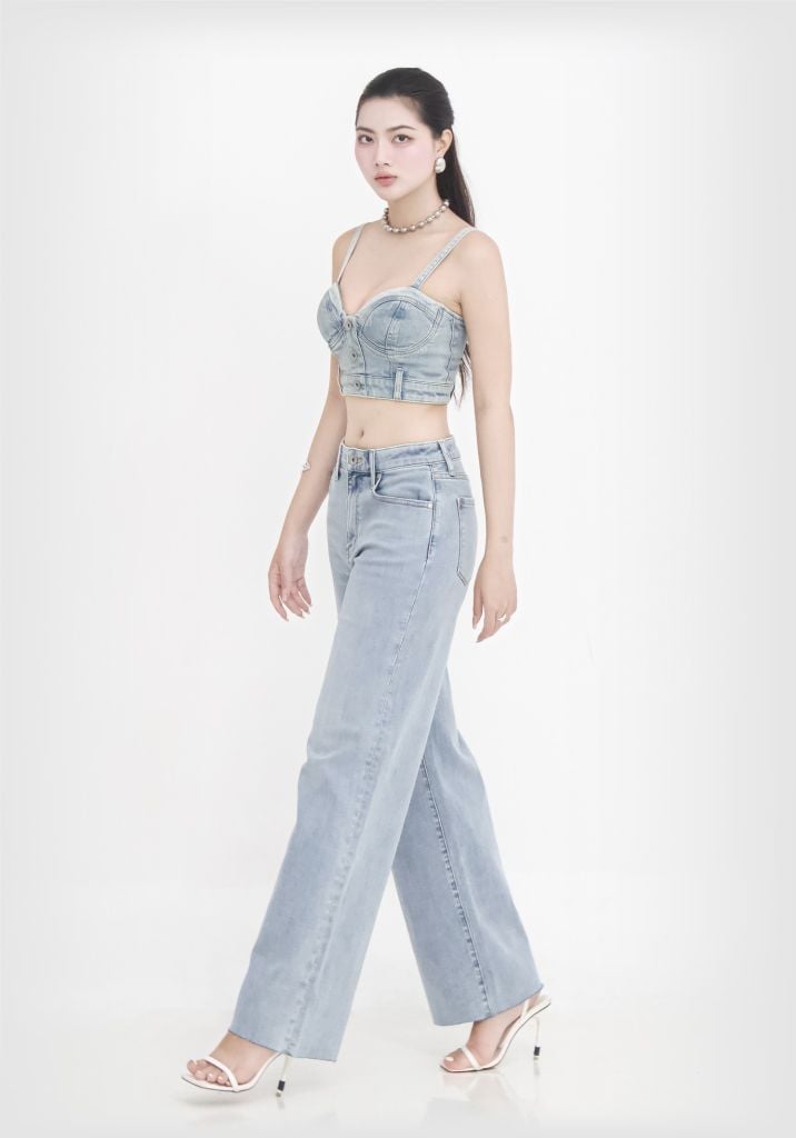 QUẦN DÀI NỮ DENIM LIGHT BLUE FORM WIDE LEG - 224WD2085B1