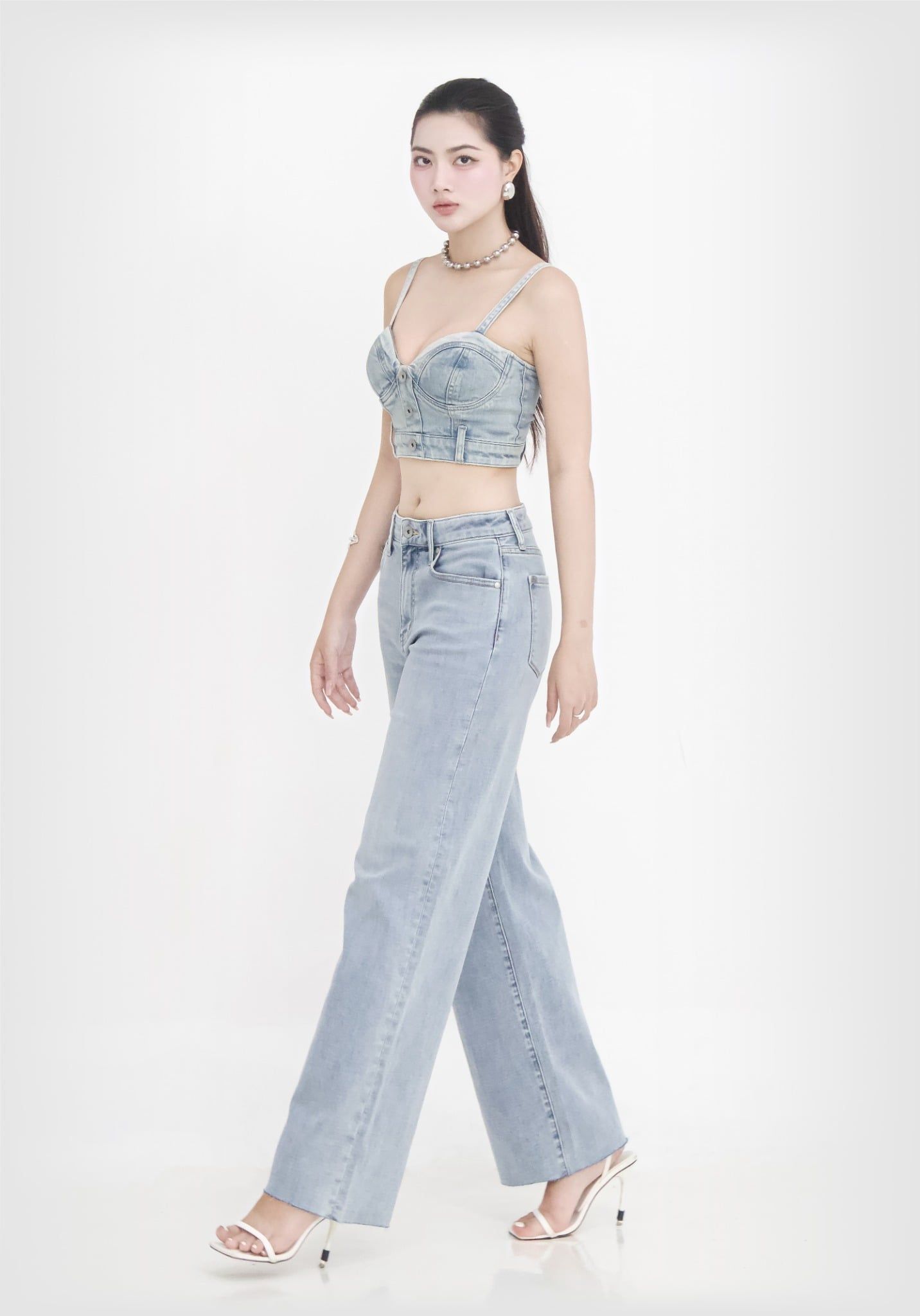 QUẦN DÀI NỮ DENIM LIGHT BLUE FORM WIDE LEG - 224WD2085B1