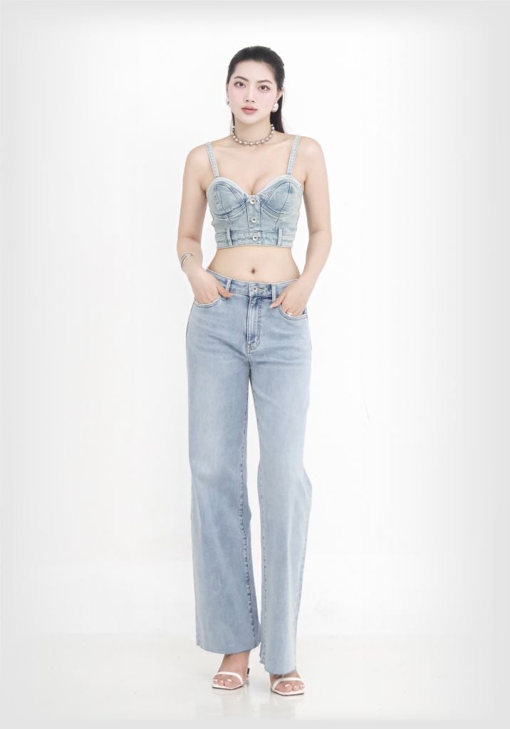 QUẦN DÀI NỮ DENIM LIGHT BLUE FORM WIDE LEG - 224WD2085B1