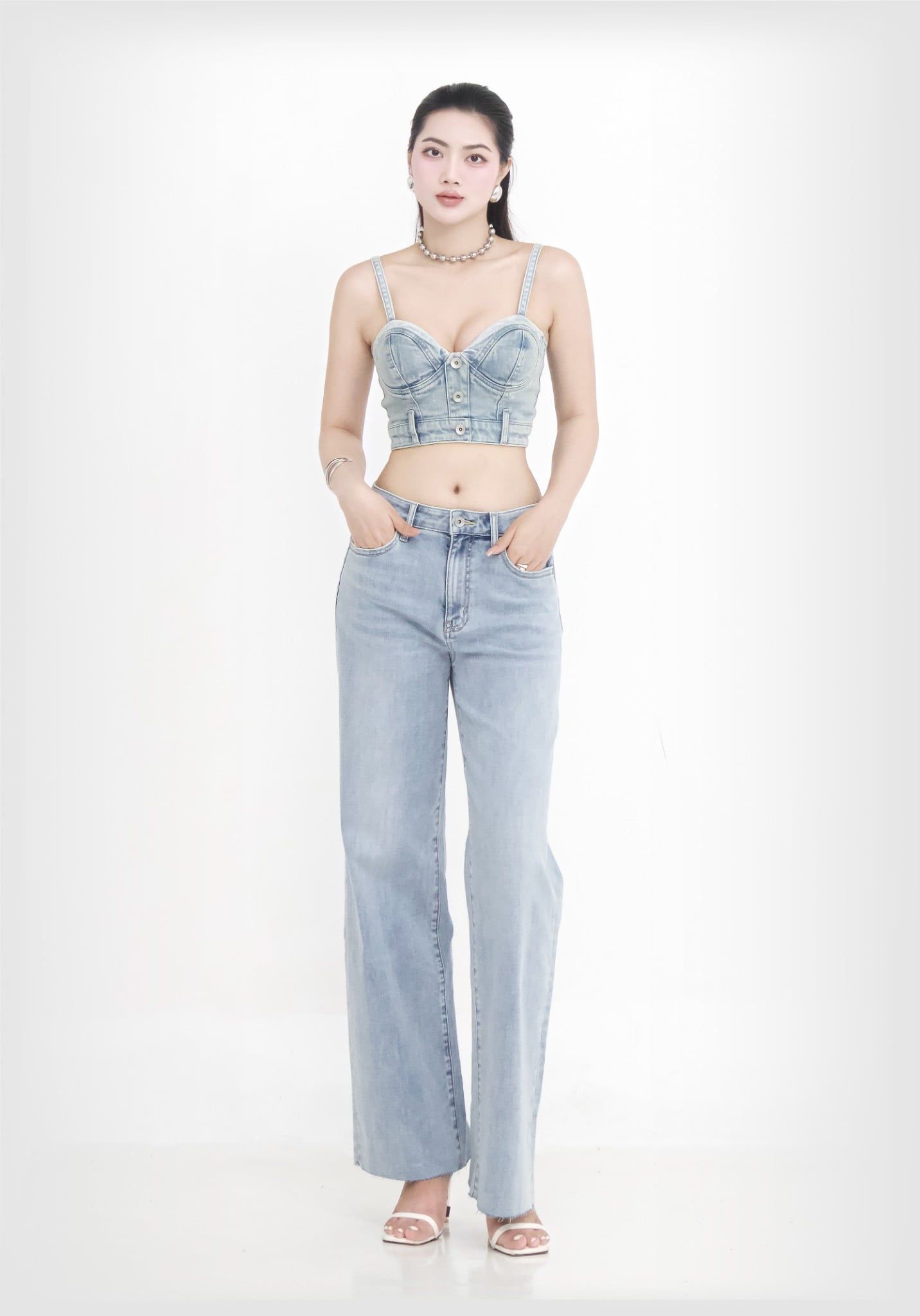 QUẦN DÀI NỮ DENIM LIGHT BLUE FORM WIDE LEG - 224WD2085B1