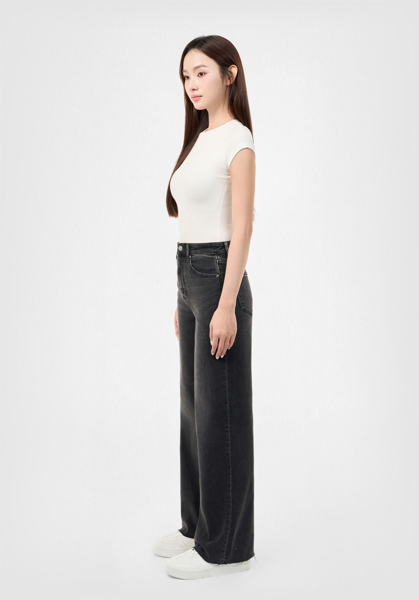 QUẦN DÀI NỮ DENIM XÁM TỐI FORM WIDE LEG - 224WD2085B2