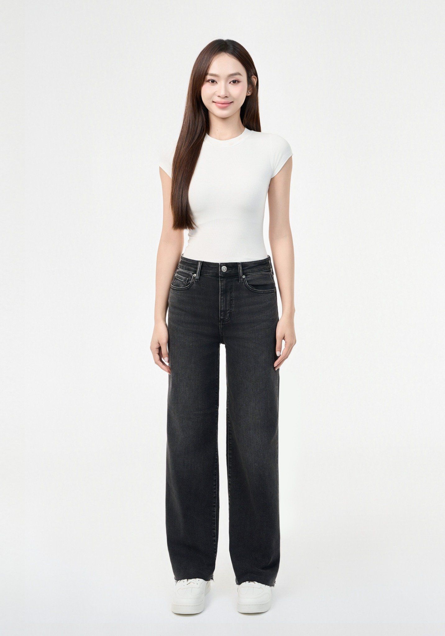 QUẦN DÀI NỮ DENIM XÁM TỐI FORM WIDE LEG - 224WD2085B2