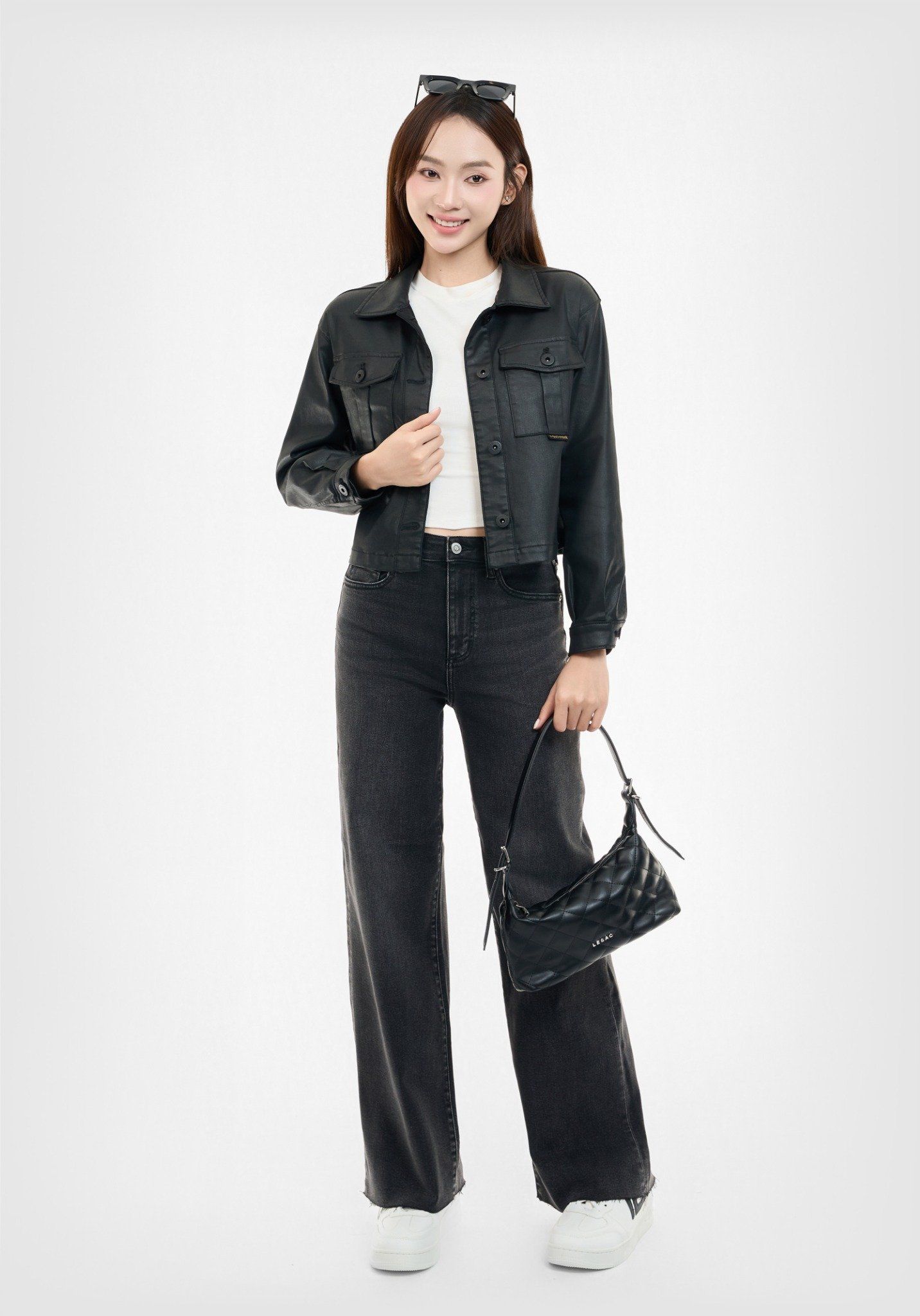 QUẦN DÀI NỮ DENIM XÁM TỐI FORM WIDE LEG - 224WD2085B2
