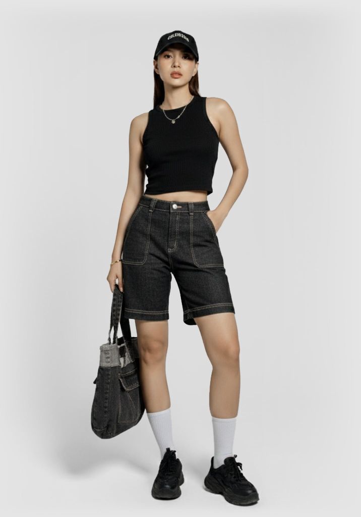 Quần Short Lửng Dáng Rộng Túi Hộp 2D Màu Xám - Women's Shorts Loose Shape With 2D Box Pockets Grey - 224WD2104B1