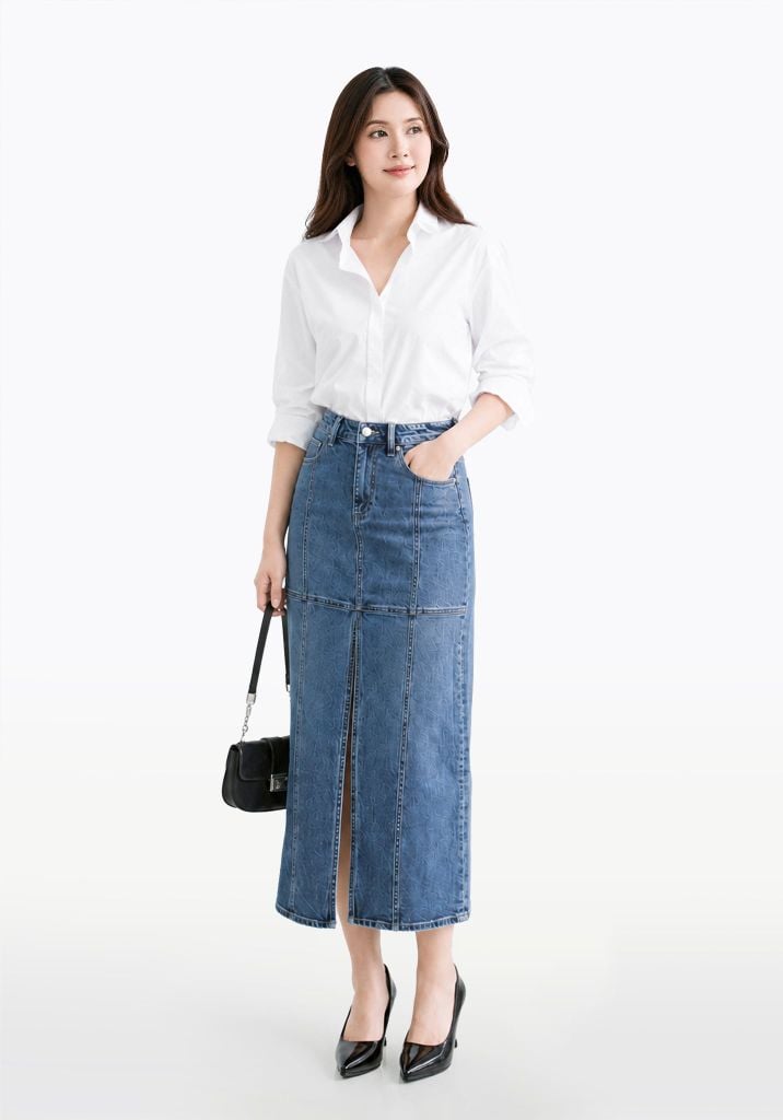 Váy Nữ Denim Xanh Trung Form Midi - 224WD2115F1