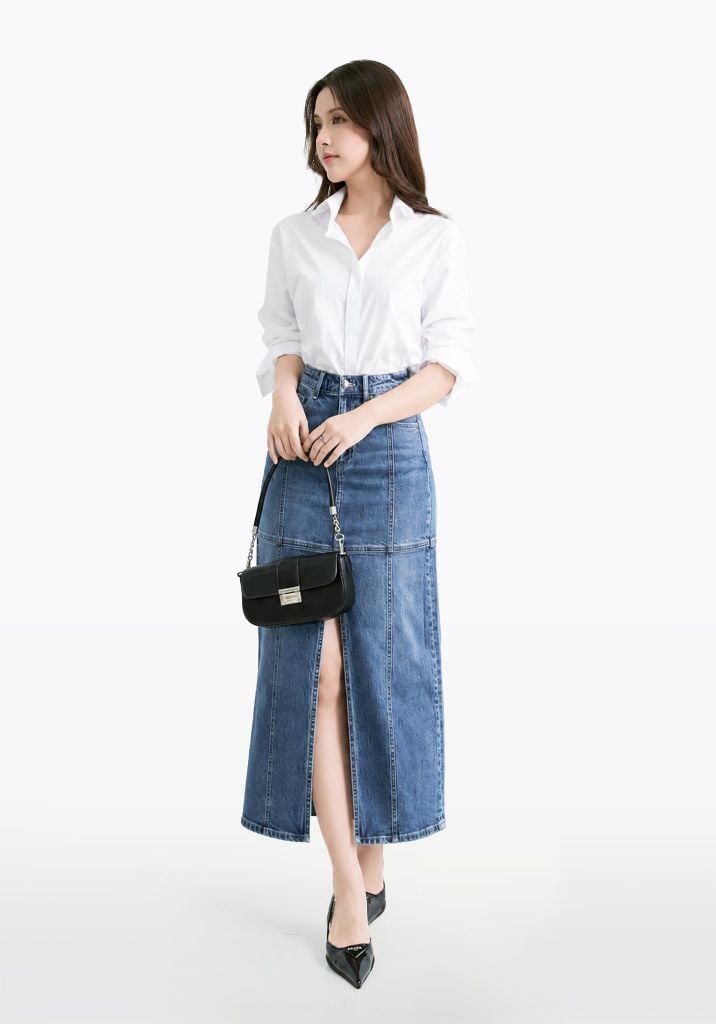 Váy Nữ Denim Xanh Trung Form Midi - 224WD2115F1