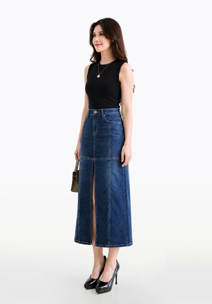 VÁY NỮ DENIM DARK BLUE FORM MIDI - 224WD2115F1