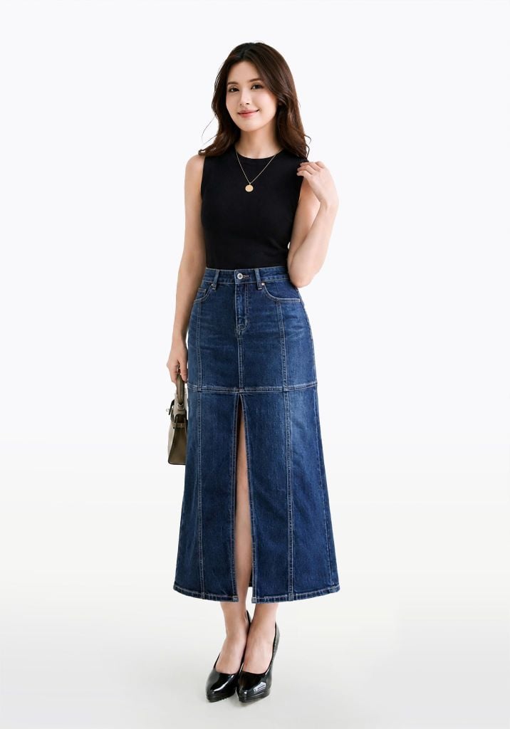 VÁY NỮ DENIM DARK BLUE FORM MIDI - 224WD2115F1
