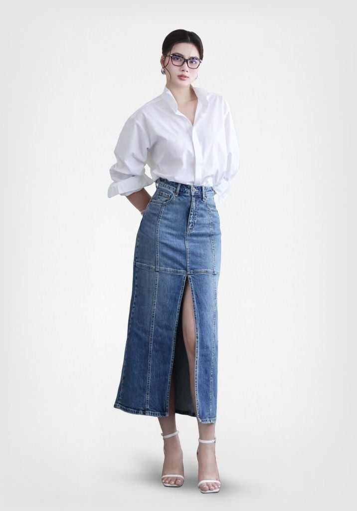 Váy Nữ Denim Xanh Trung Form Midi - 224WD2115F1