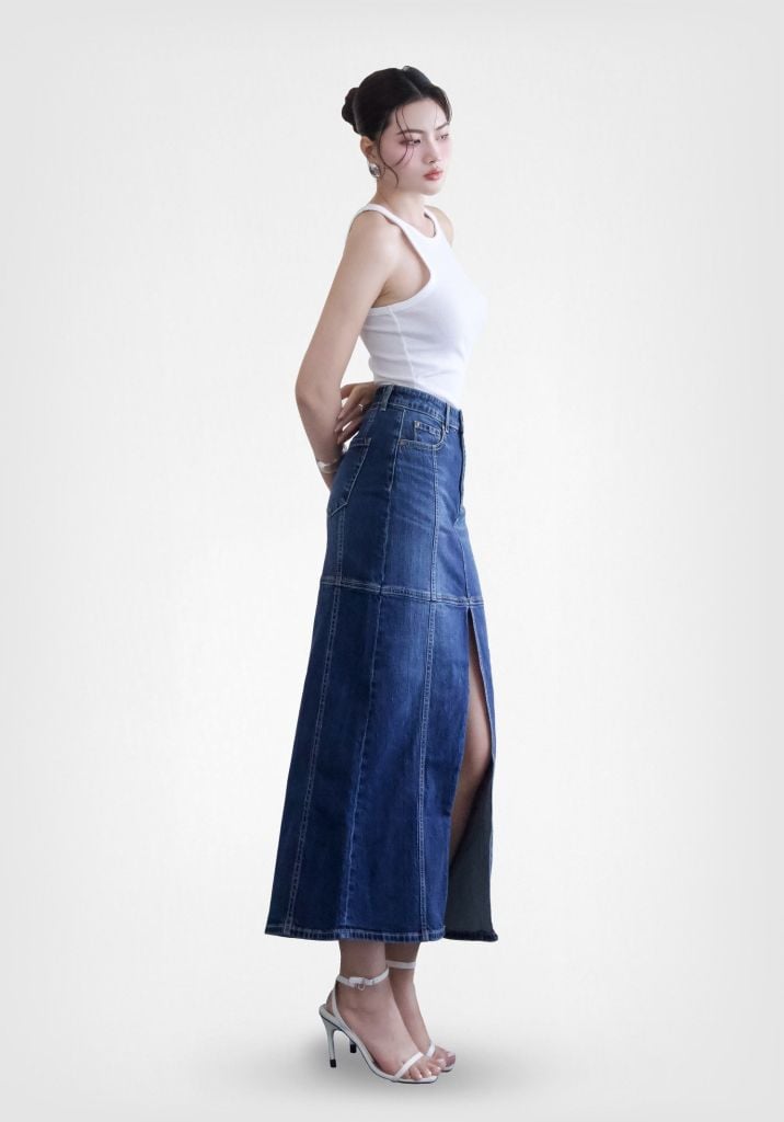 VÁY NỮ DENIM DARK BLUE FORM MIDI - 224WD2115F1