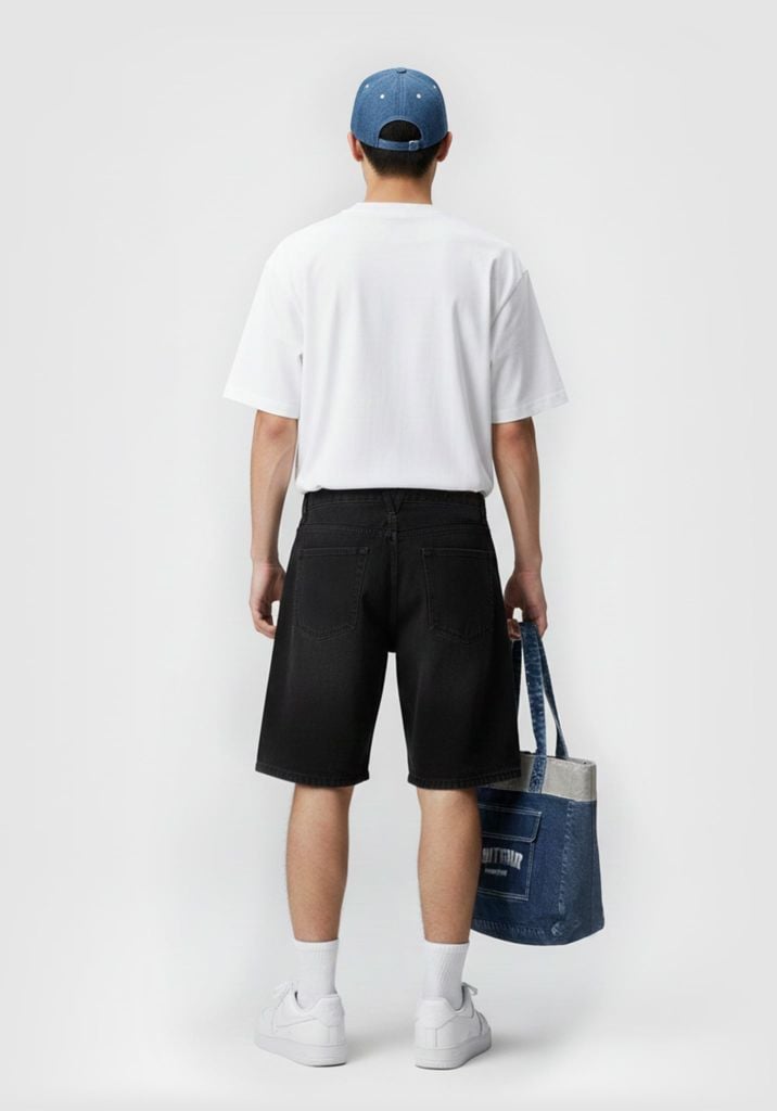 QUẦN NGẮN DENIM NAM DÁNG ĐỨNG  MÀU ĐEN CĂN BẢN - 225MD4103B1