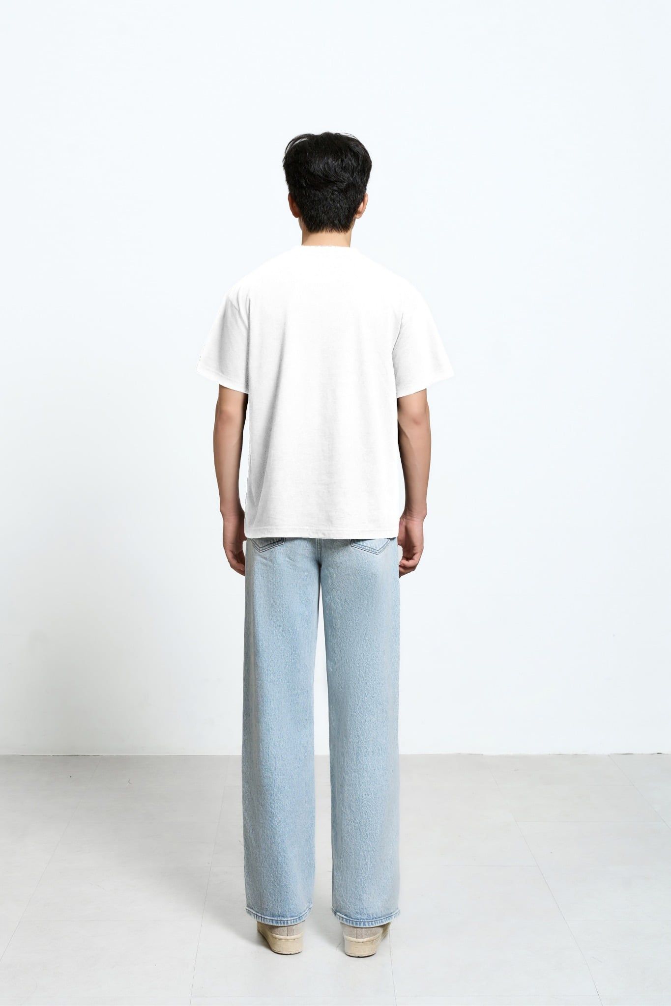 ÁO THUN UNISEX FORM OVERSIZE TRẮNG ĐẮP TÚI DENIM LASER CAMO - 225MN3023B1