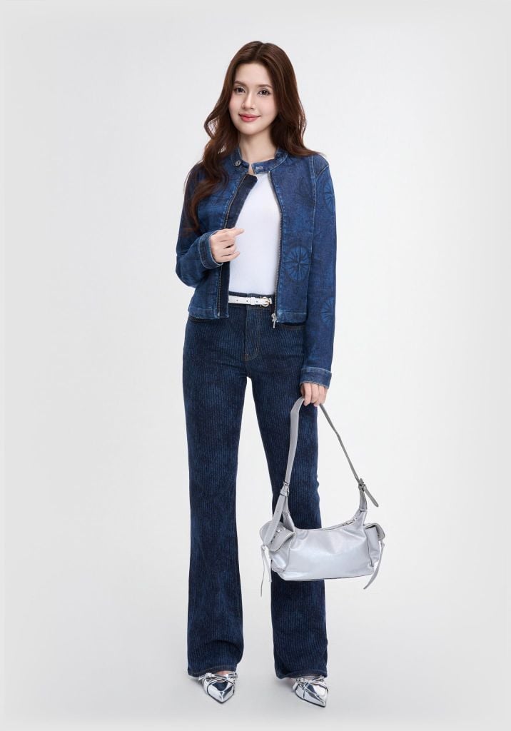 ÁO KHOÁC NỮ DENIM DÁNG ÔM KIỂU BIKER LASER - 225WD1042F1