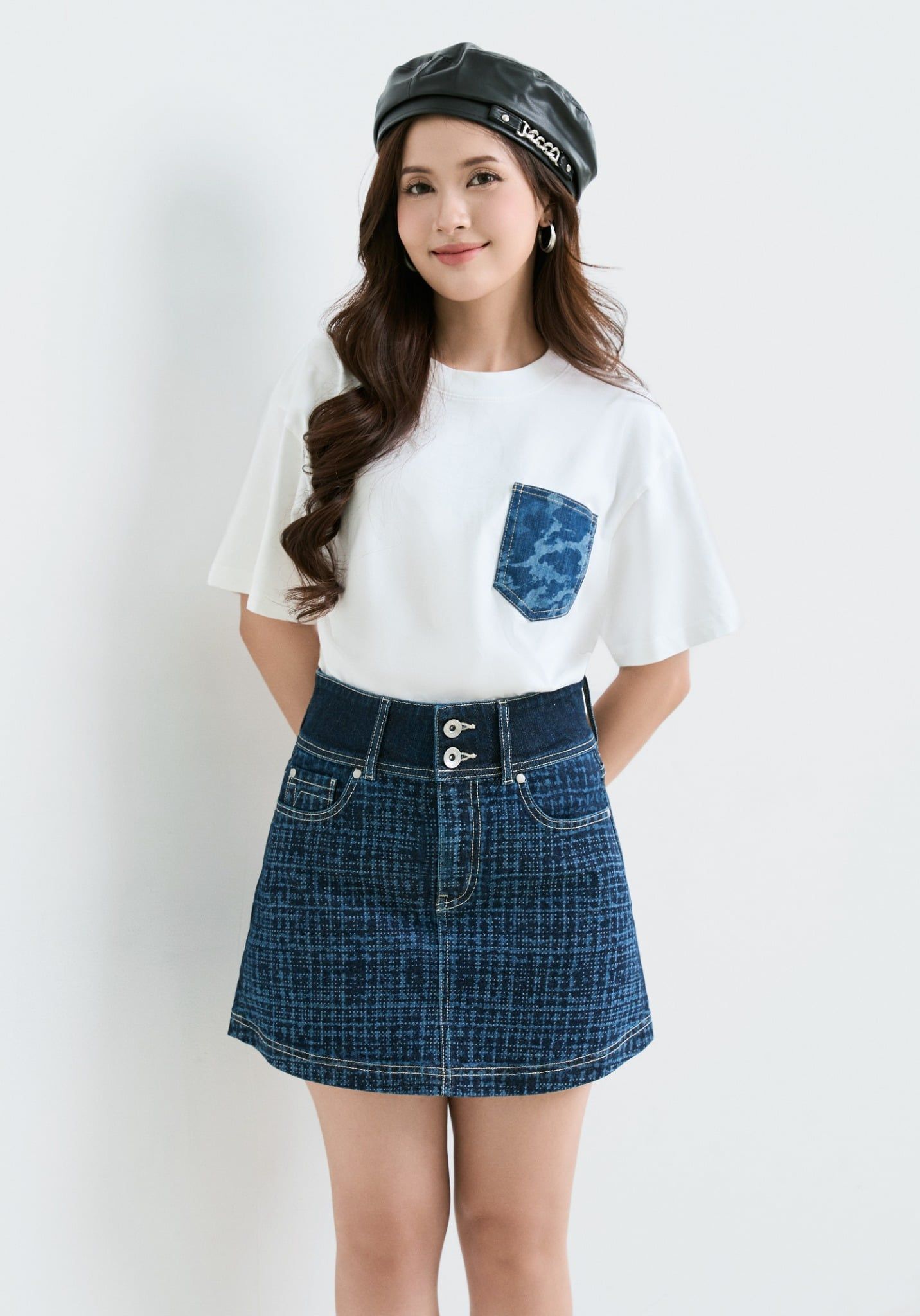 VÁY NGẮN  DENIM NỮ DÁNG A  LASER GIẢ CHẤT LIỆU VẢI  TWEED (CÓ QUẦN BẢO HỘ) - 225WD1114F1