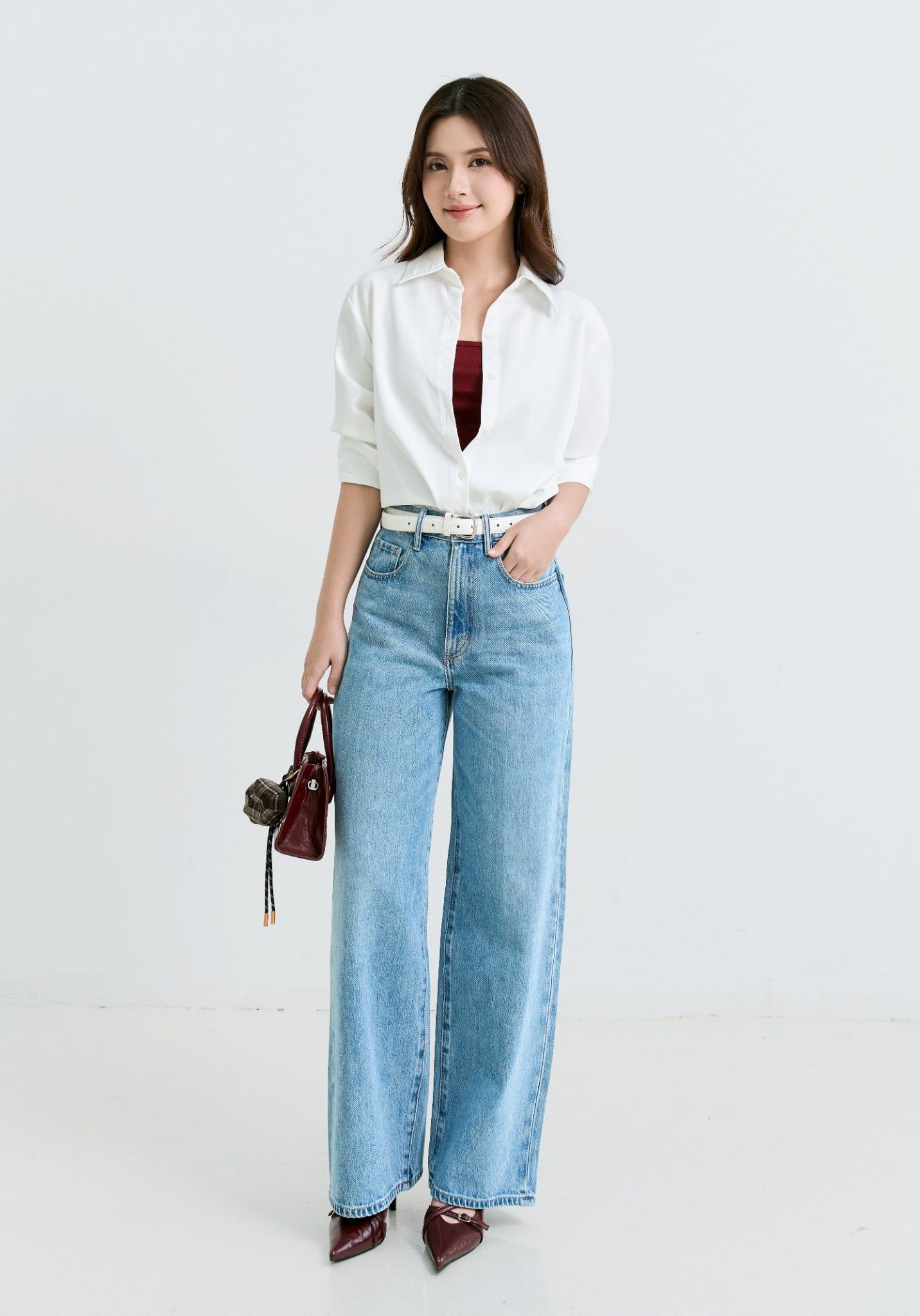 QUẦN DÀI NỮ DENIM DÁNG RELAX CROP XANH SÁNG - 225WD2080B1