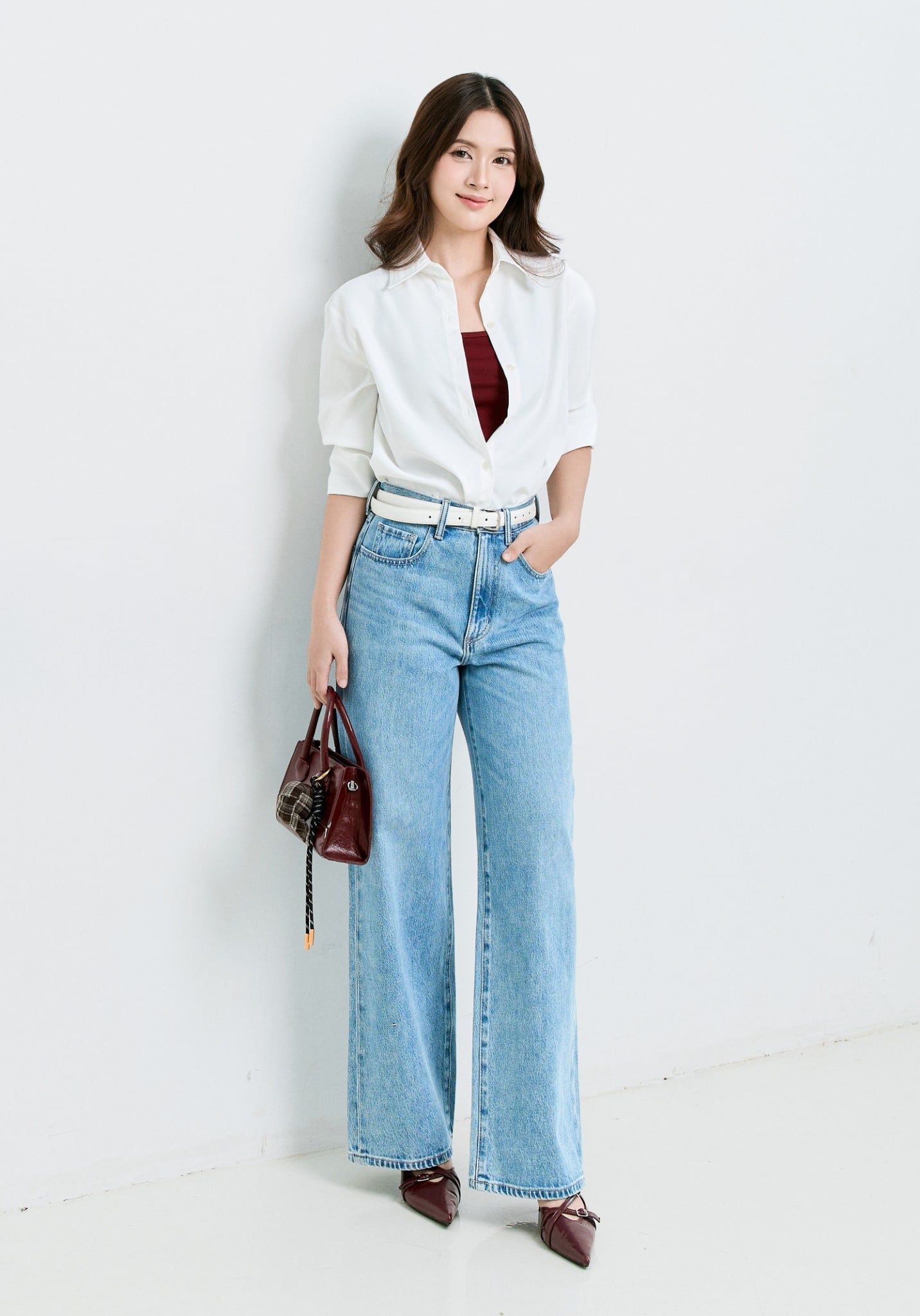 QUẦN DÀI NỮ DENIM DÁNG RELAX CROP XANH SÁNG - 225WD2080B1
