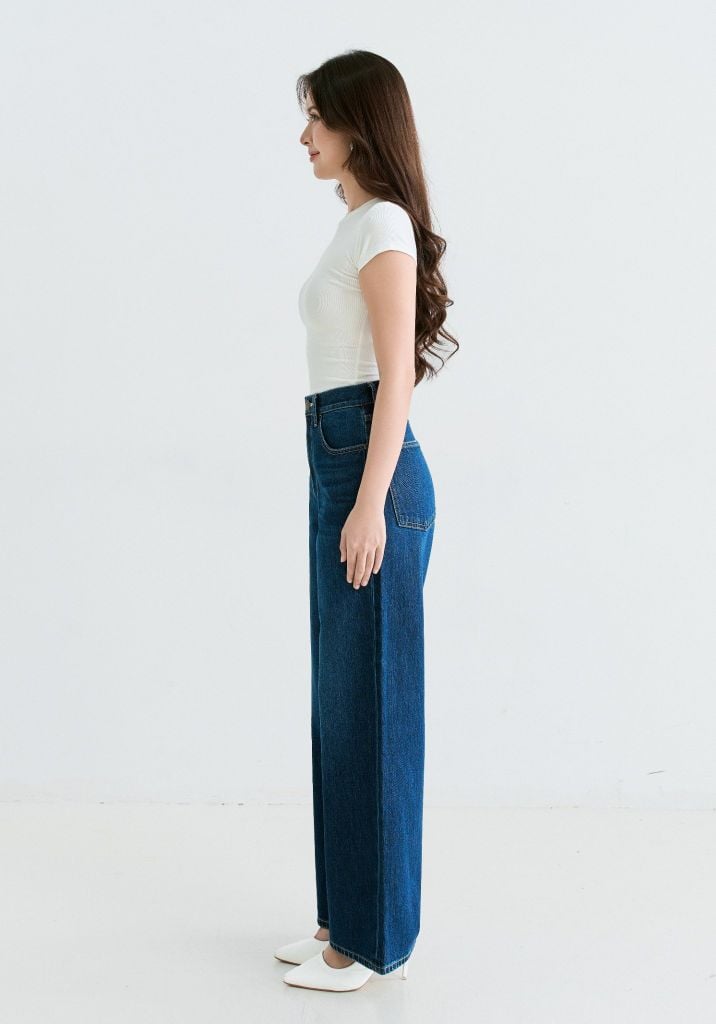QUẦN DÀI NỮ DENIM DÁNG RELAX CROP XANH ĐẬM - 225WD2080B1