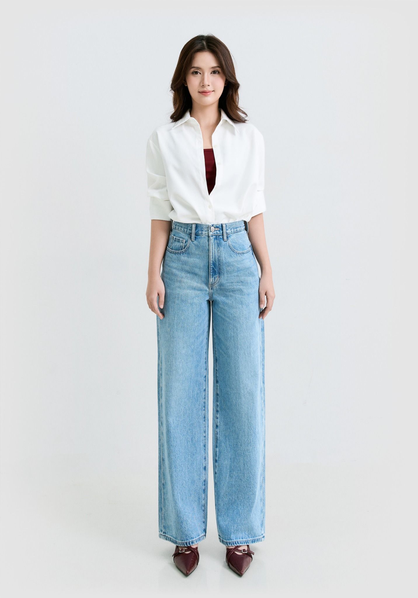 QUẦN DÀI NỮ DENIM DÁNG RELAX CROP XANH SÁNG - 225WD2080B1