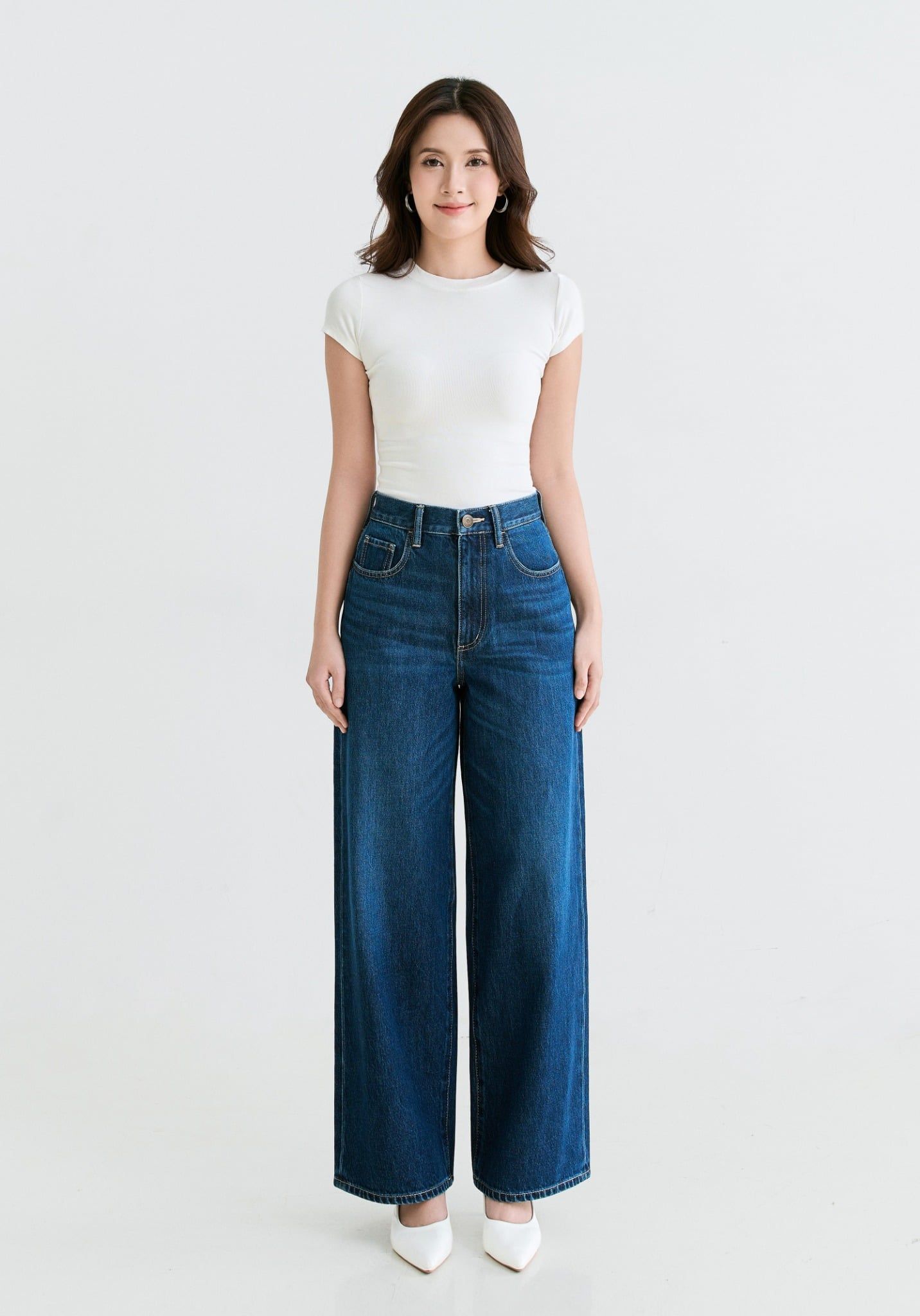 QUẦN DÀI NỮ DENIM DÁNG RELAX CROP XANH ĐẬM - 225WD2080B1