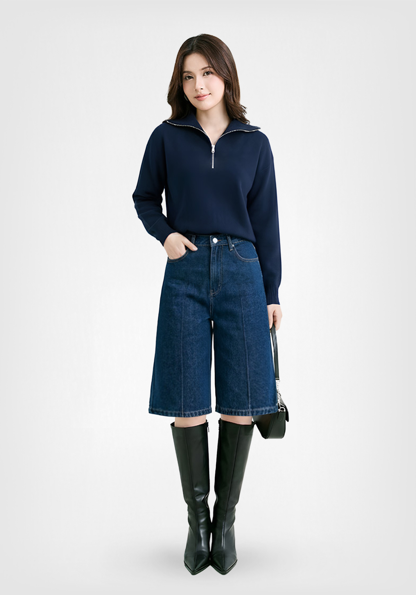 QUẦN SHORT NỮ DENIM BERMUDA ỦI LY - 225WD2103B1