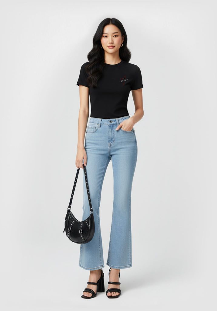 ÁO THUN NỮ DÁNG REGULAR MÀU ĐEN IN CHỮ KÝ TRÁI TIM - 225WN2021B2