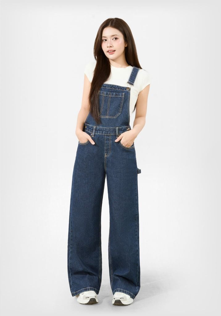 QUẦN YẾM DENIM DÁNG DÀI ỐNG SUÔNG MÀU XANH ĐẬM - 126WD1132F1
