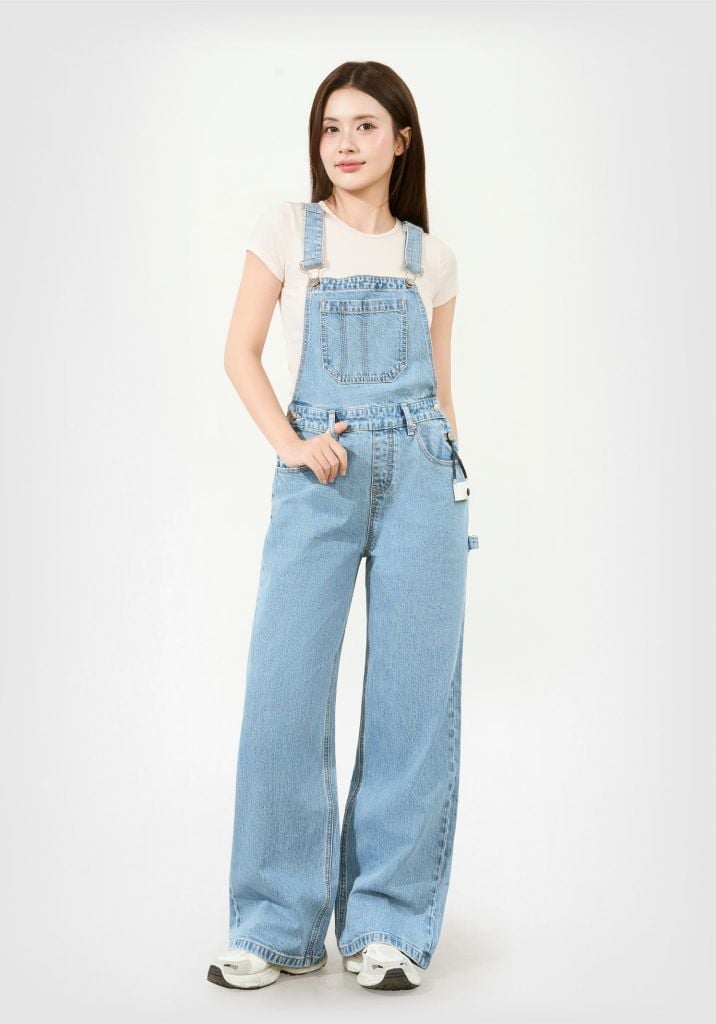 QUẦN YẾM DENIM DÁNG DÀI ỐNG SUÔNG MÀU XANH NHẠT - 126WD1132F1