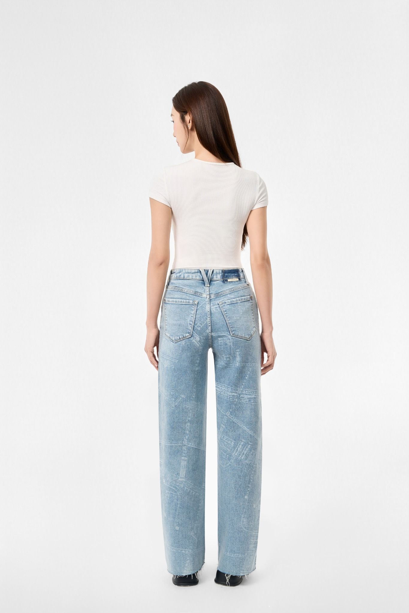 QUẦN DÀI NỮ DENIM LIGHT BLUE LASER FORM WIDE LEG - 224WD1085F4