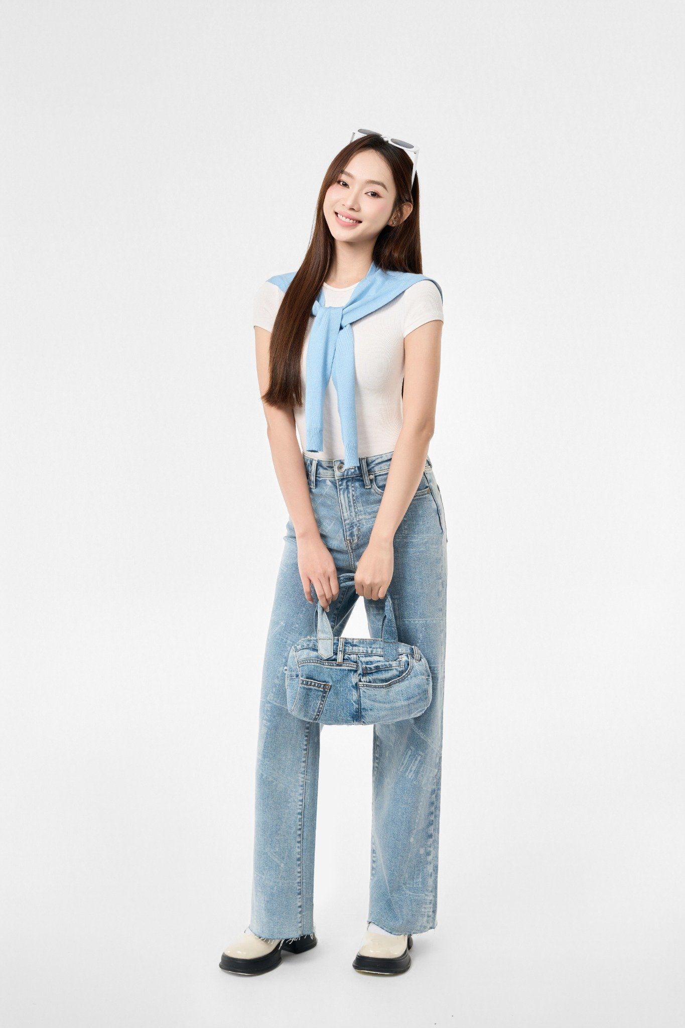 QUẦN DÀI NỮ DENIM LIGHT BLUE LASER FORM WIDE LEG - 224WD1085F4