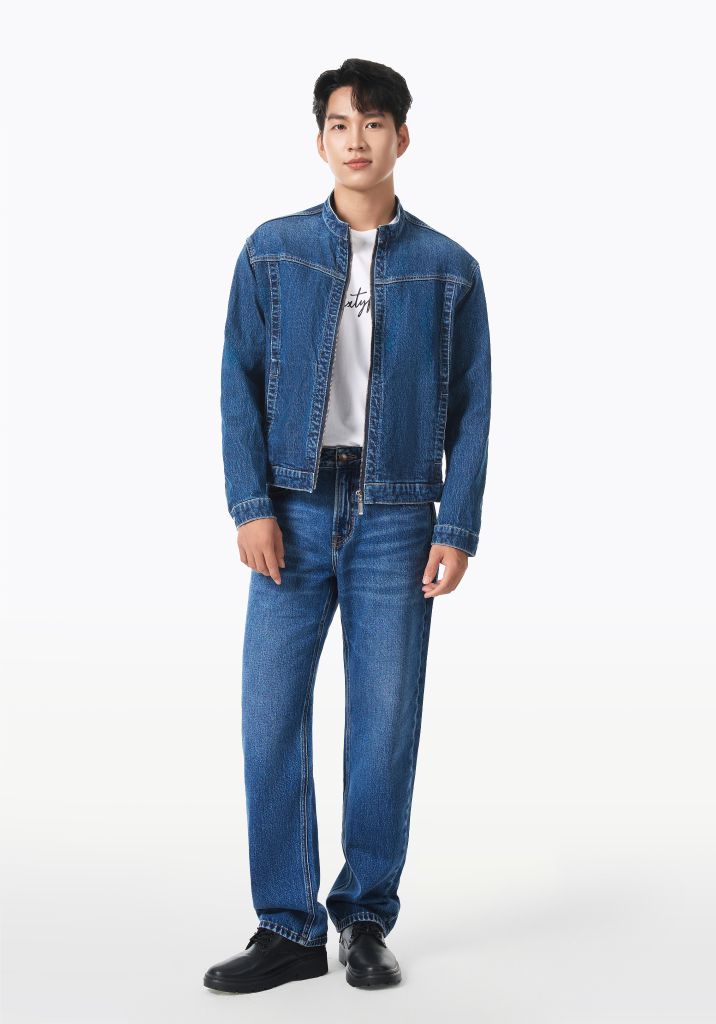 ÁO KHOÁC DENIM NAM ZIPPER MÀU XANH ĐẬM – 126MD3049F1970