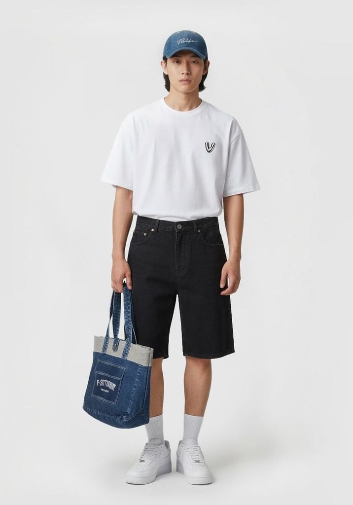 QUẦN NGẮN DENIM NAM DÁNG ĐỨNG  MÀU ĐEN CĂN BẢN - 225MD4103B1