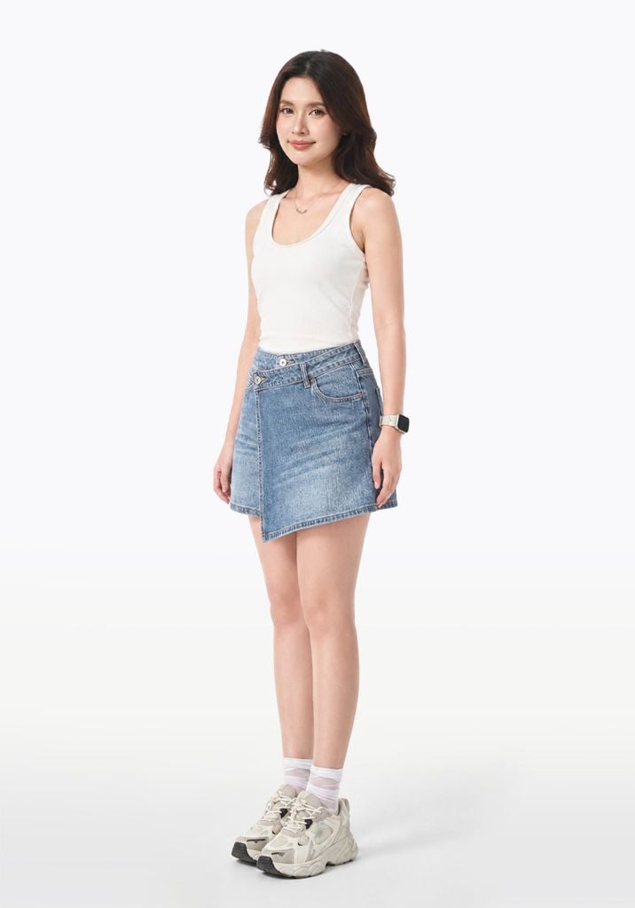 QUẦN VÁY DENIM NỮ MÀU XANH TRUNG - 126WD1111F1