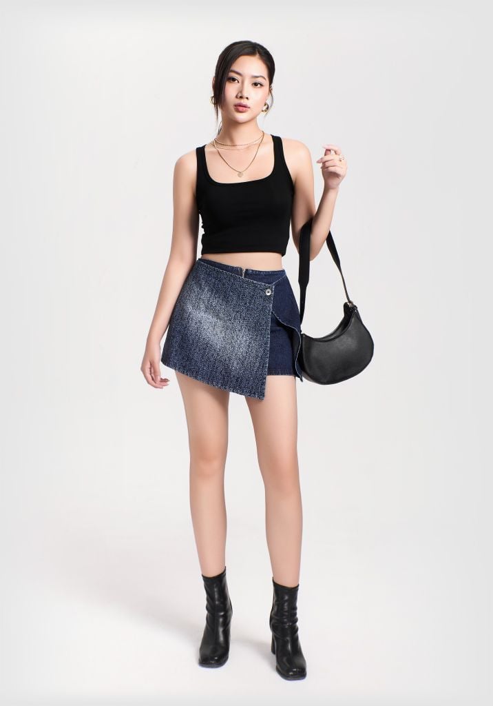 Chân Váy Chữ A Vạt Chéo Laser Hiệu Ứng. Laser Effect Diagonal A-Line Skirt - 124WD1111F3