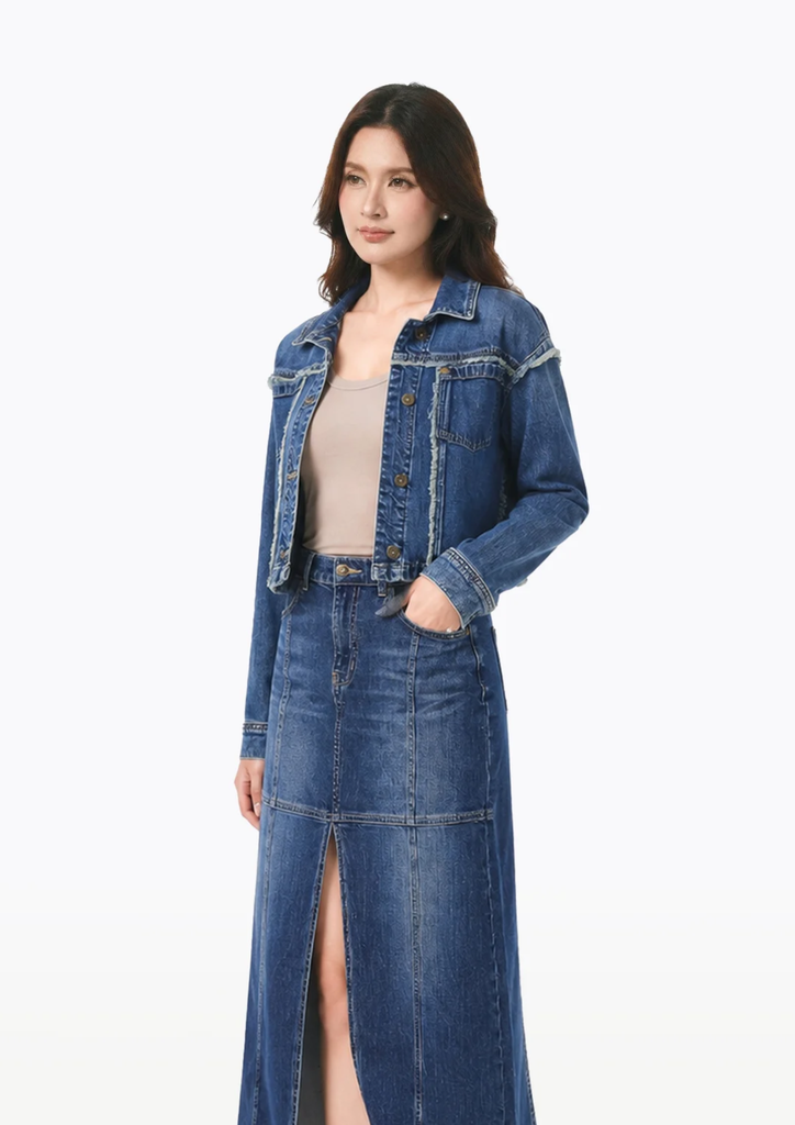 ÁO KHOÁC NỮ DENIM DARK BLUE  FORM CROP - 224WD1044F1