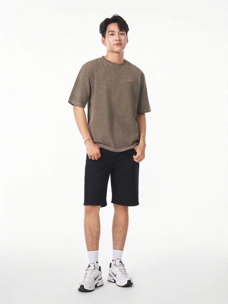 QUẦN NGẮN DENIM NAM DÁNG ĐỨNG  MÀU ĐEN CĂN BẢN - 225MD4103B1