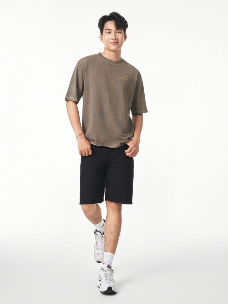 QUẦN NGẮN DENIM NAM DÁNG ĐỨNG  MÀU ĐEN CĂN BẢN - 225MD4103B1