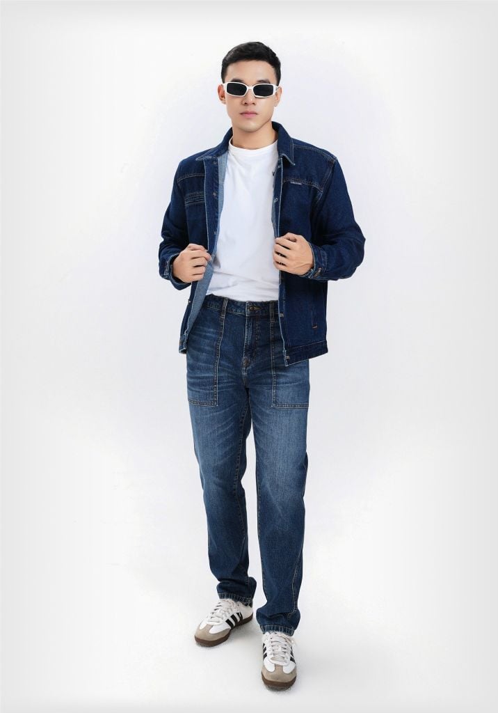 Quần Jeans Nam Dáng Đứng Túi Hộp. Men's Straight Pocket Jeans - 124MD4083F1