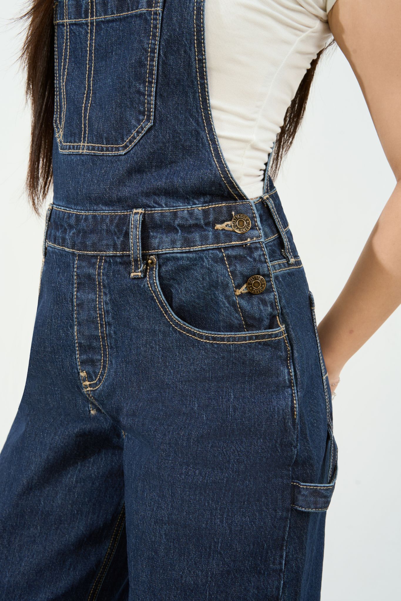 QUẦN YẾM DENIM DÁNG DÀI ỐNG SUÔNG MÀU XANH ĐẬM - 126WD1132F1