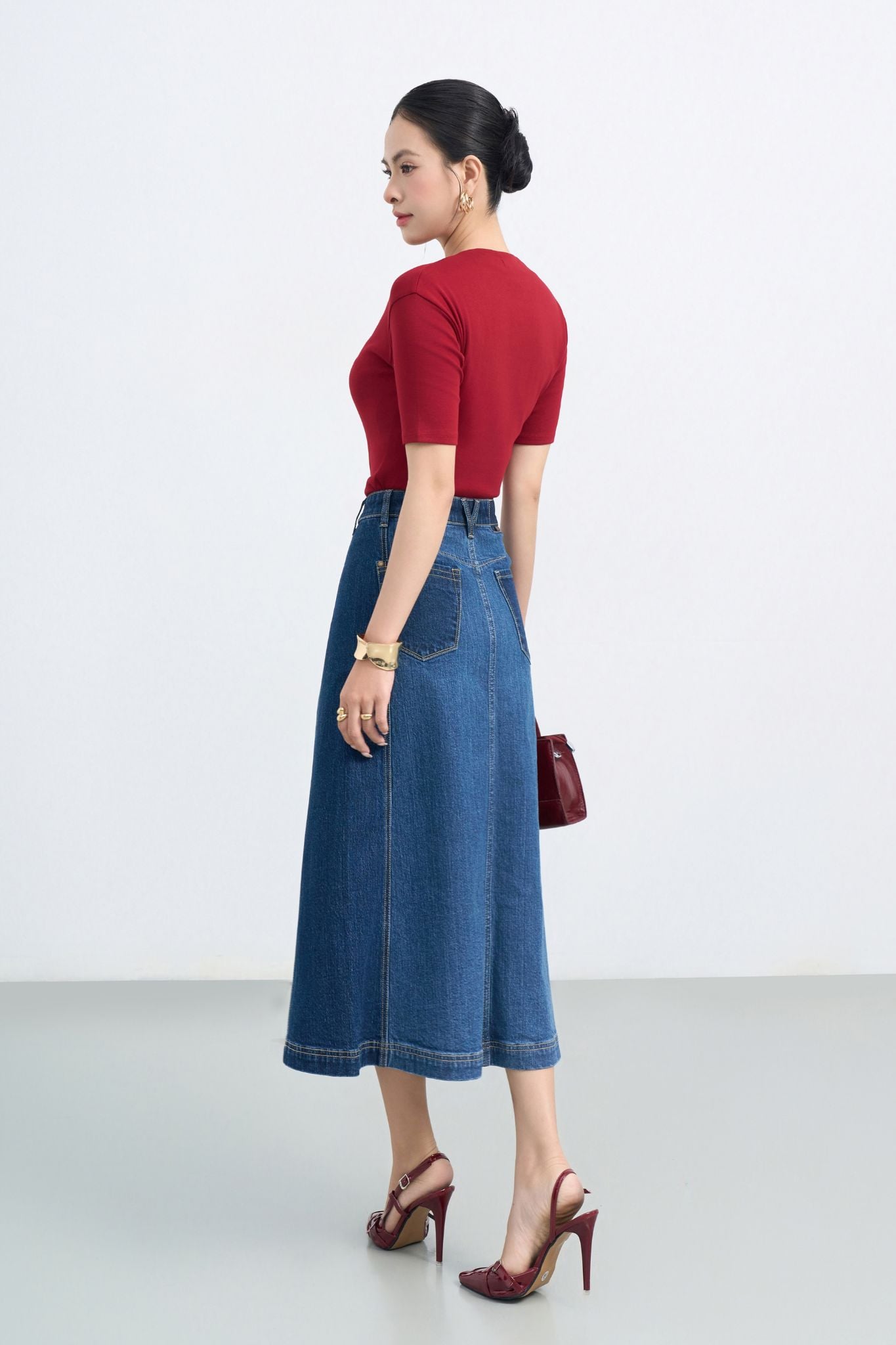 CHÂN VÁY DENIM NỮ V-SIXTYFOUR DÁNG CHỮ A LASER SỌC DỌC - 126WD2113F1