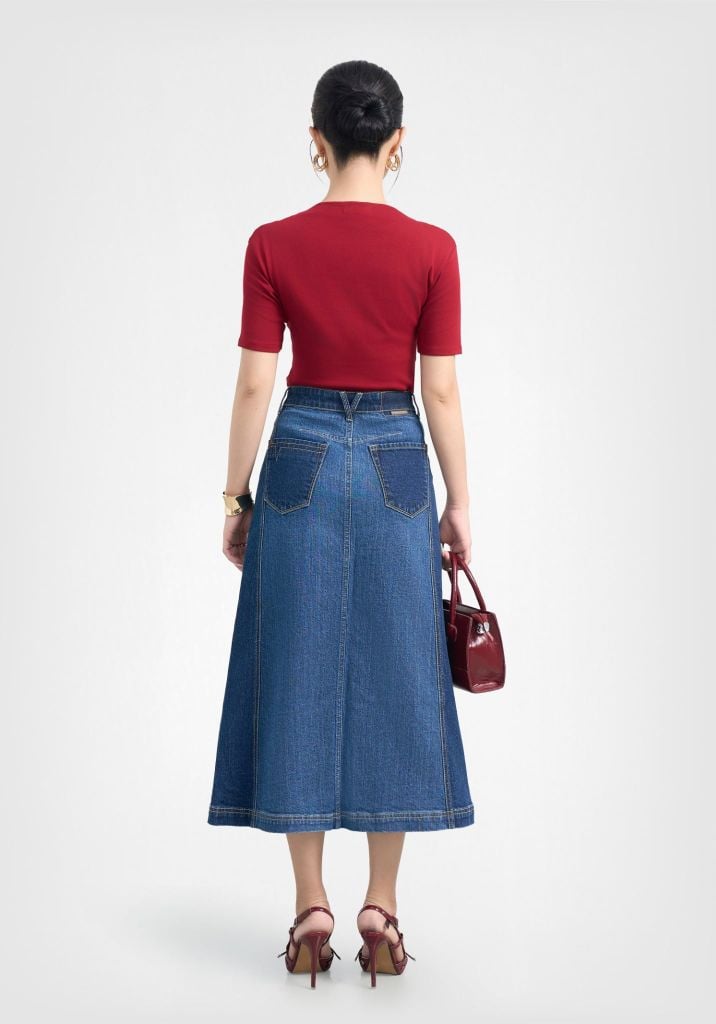 CHÂN VÁY DENIM NỮ V-SIXTYFOUR DÁNG CHỮ A LASER SỌC DỌC - 126WD2113F1