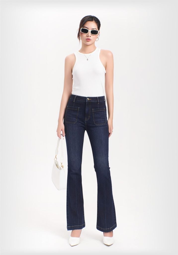 Quần Dài Nữ Dáng Loe Màu Med Blue  - Med Blue Flared Women's Jeans - 124WD2084B1