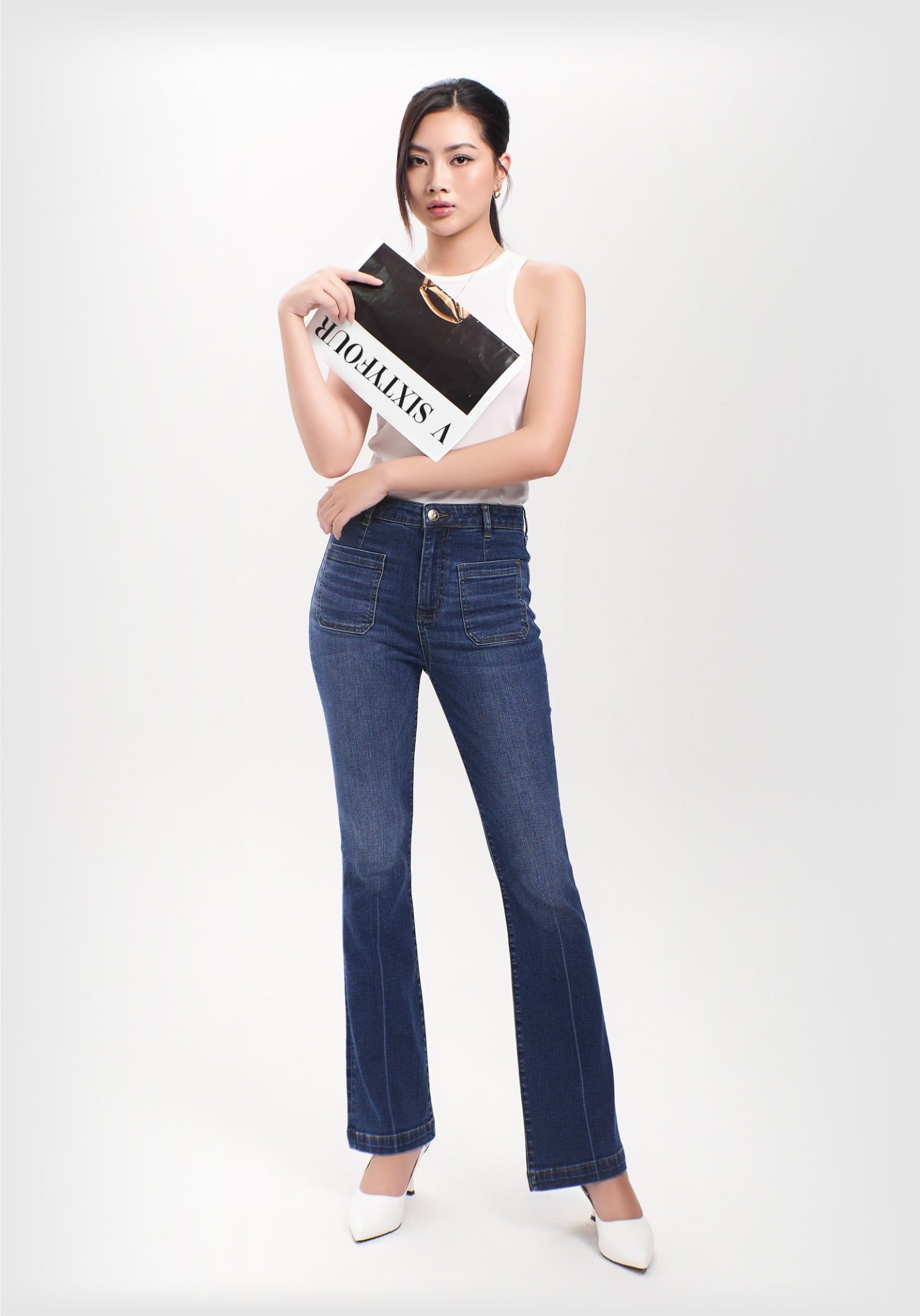 Quần Dài Nữ Dáng Loe Màu Light Blue  - Light Blue Flared Women's Jeans - 124WD2084B1