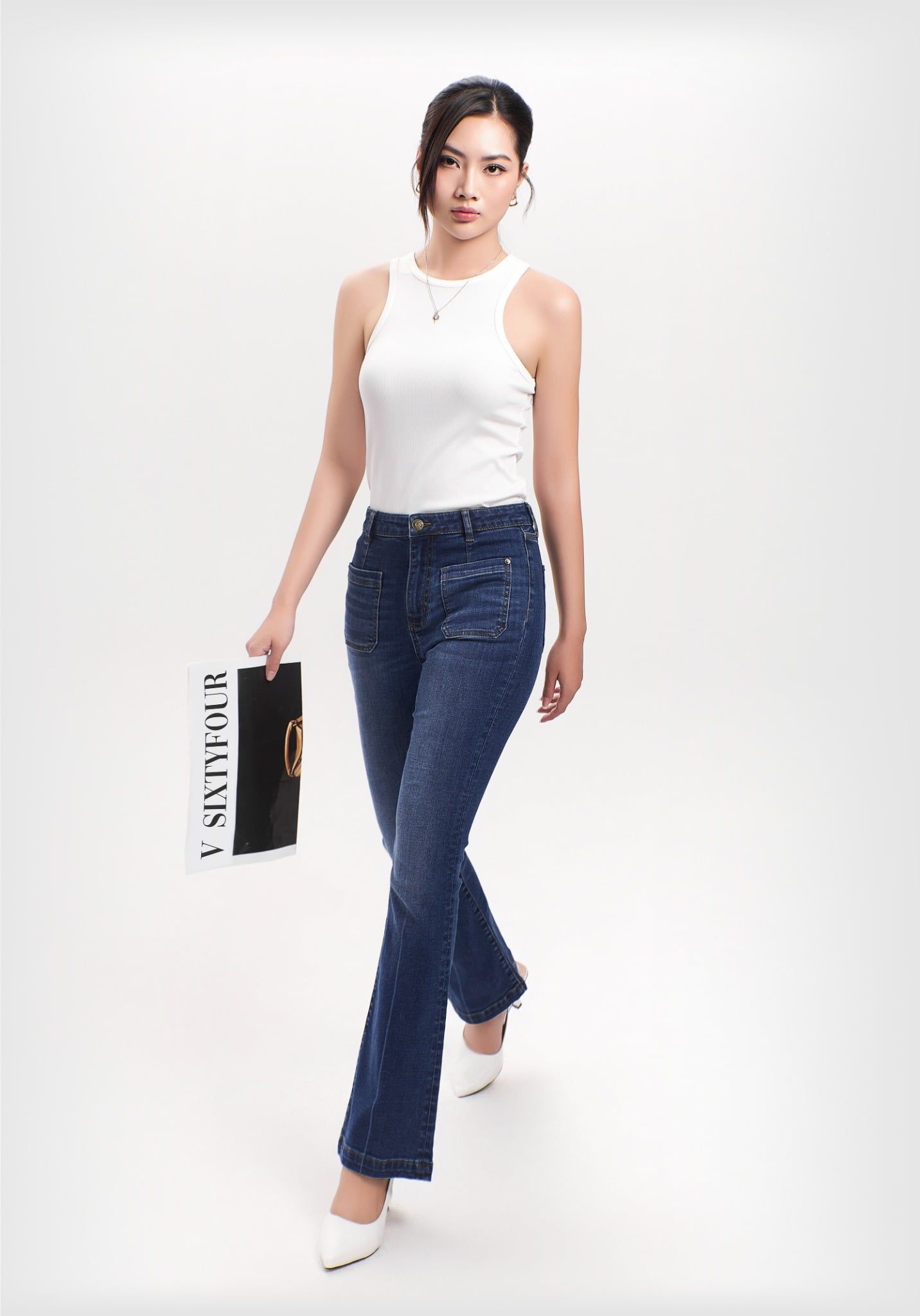 Quần Dài Nữ Dáng Loe Màu Light Blue  - Light Blue Flared Women's Jeans - 124WD2084B1