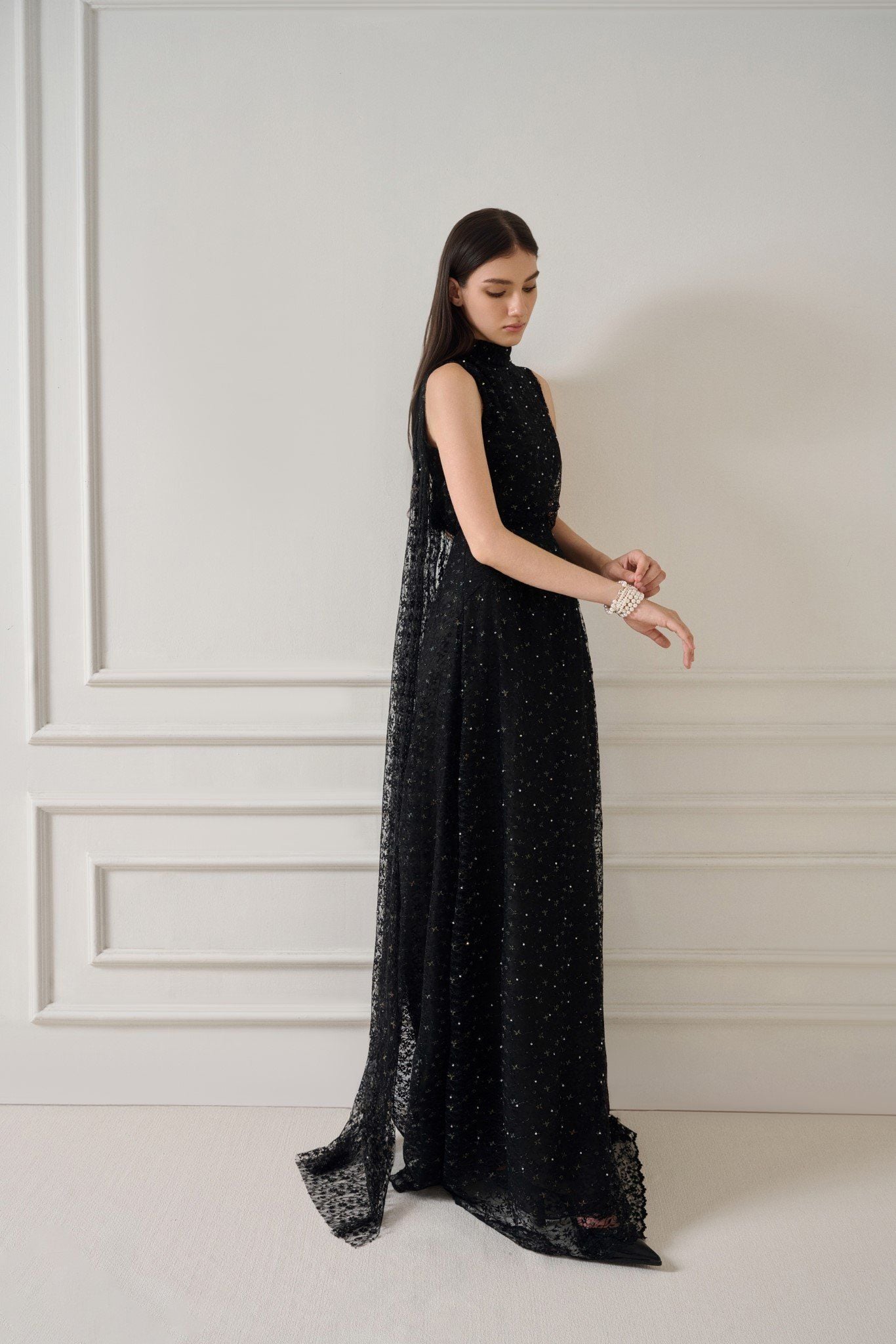 ZUKA LACE EFFECT SCRAF LONG DRESS